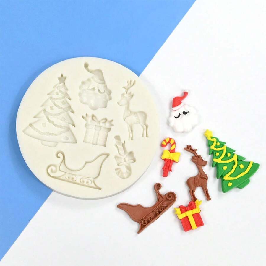 1 pièce Moule en silicone de traîneau d'arbre de Noël, de renne, pour bougie, savon, résine. Moule décoratif pour argile douce, colle goutte à goutte, artisanat décoratif manuel