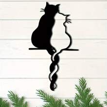 1pc Whimsical Metal Cat Wall Decor - Minimalist Art For Cat Lovers - Indoor/Outdoor Wall Hanging, Perfect Gift For Feline Fans,Home Decor ,Room Decor,Wall Decor Gifts Birthday Graduation - Black - View 2