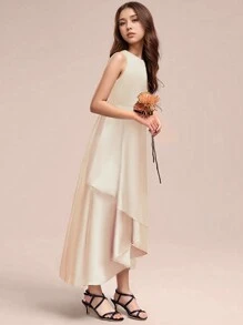 Teen Girl Champagne Color Elegant Long Dress, Formal Party, Birthday, Wedding, Performance - Rượu sâm banh - Xem 4