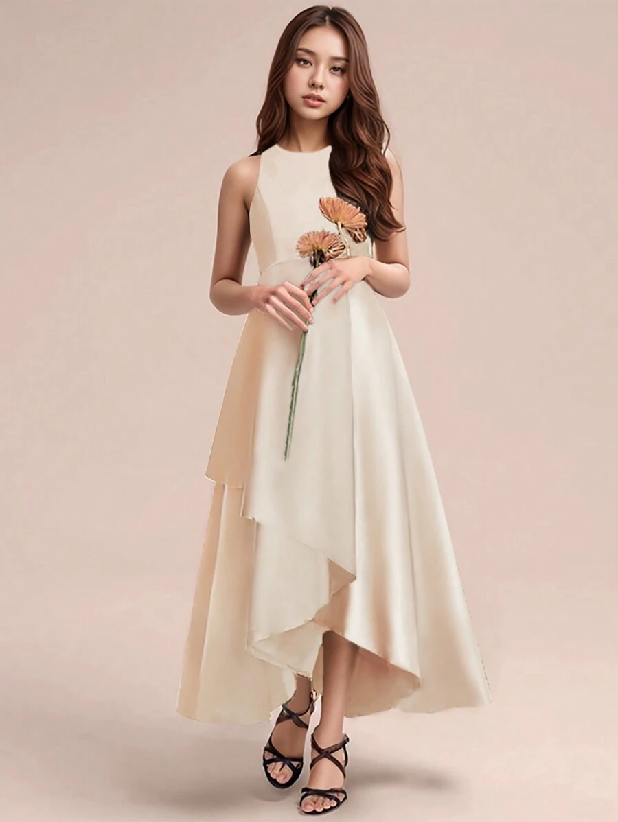 Teen Girl Champagne Color Elegant Long Dress, Formal Party, Birthday, Wedding, Performance - Rượu sâm banh - Xem 1
