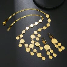 1 Bộ Nhiều Mảnh Dây Chuyền Đồng Xu Kết Cấu Vàng Cổ Điển Mặt Dây Chuyền Tròn Trang Sức Đồng Phù Hợp Cho Quý Cô Tiệc Hàng Ngày Tiệc Cưới Cô Dâu - Vàng - Xem 13