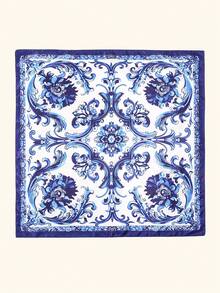 1件装 女士2026春夏时尚皇家几何印花缎面头巾/方巾，百搭日常佩戴 - 01-藍色 - 查看 3