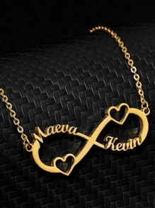 1pc Gold Silver Rose Gold Custom Double Heart Double Name Unlimited Necklace Stainless Steel Custom Necklace Pendant Personalized Choker Jewelry Birthday Gift For Best Friend Engagement Wedding Gift Jewelry Gift Valentines - Multicolor - View 19