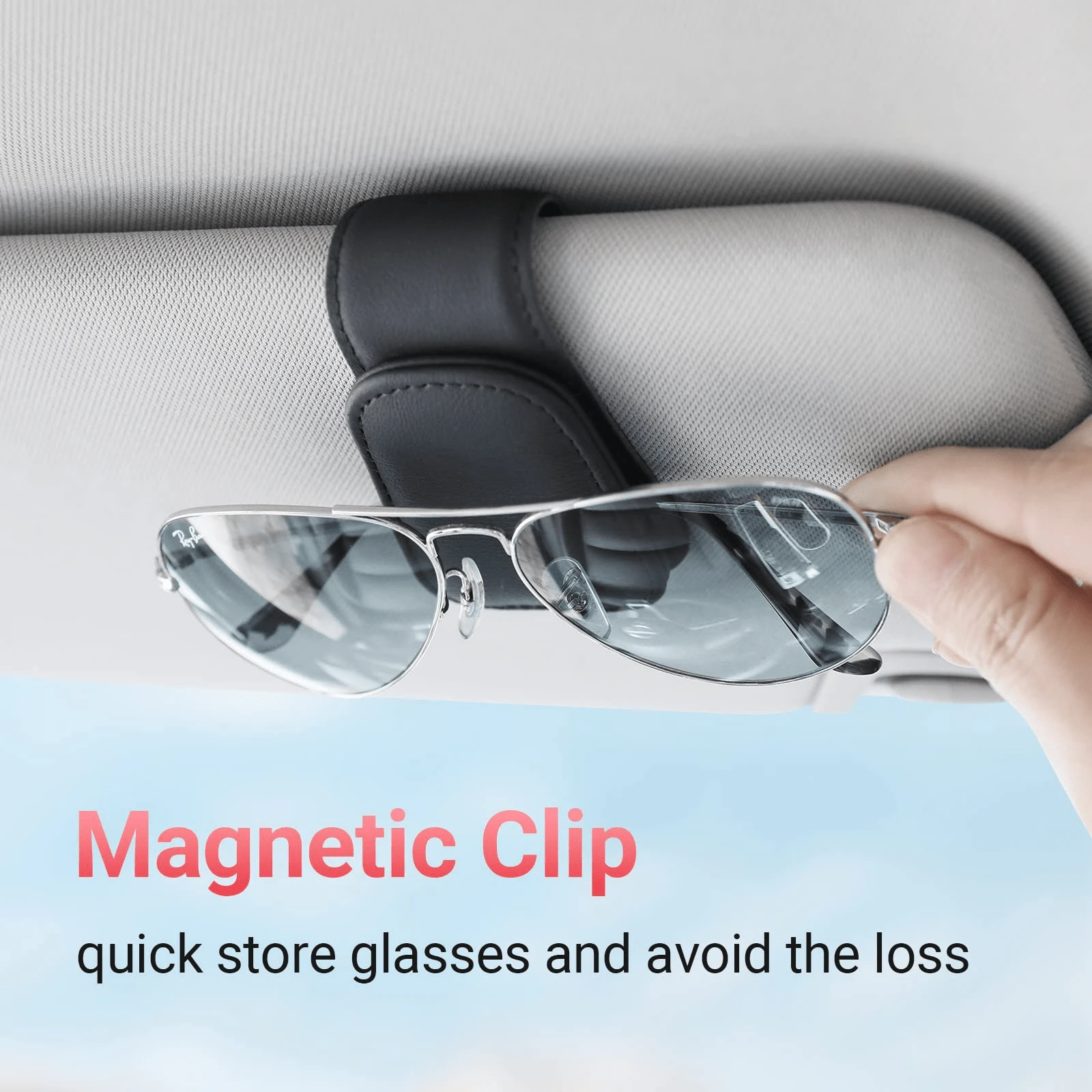 Sunglasses Holder For Car, Leather Buckle Sun Visor Sunglass