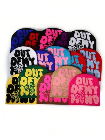 Out Of My Mind Jacquard Knit Beanie Hat, Warm Winter Sports Fashion Ski Cap