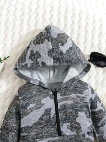 Baby Boy Camouflage Print Long Sleeve Hooded Half Zip Jumpsuit