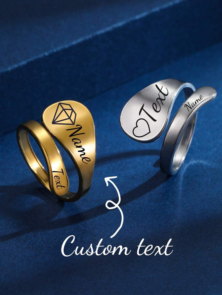 1pc Personalized Women's Ring With Double Name Custom Fashion Gift Stainless Steel Engraved Date Couple Ring Custom Anniversary Gift Jewelry Girlfriend Mother Birthday Bestie Christmas Gift