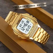 Skmei Men Digital Watch Skmei 2239 Stainless Steel Strap 30 Meters Waterproof Luxury Gold Wristwatch