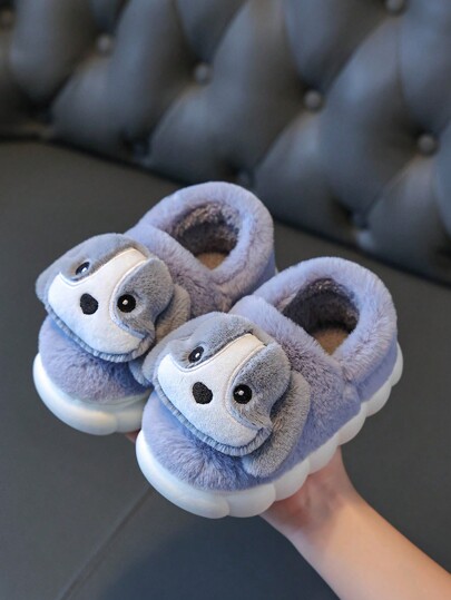 Cute Puppy Pattern Kid's Warm Plush Slippers, Anti-Slip Indoor Home Shoes For Toddlers In Winter
