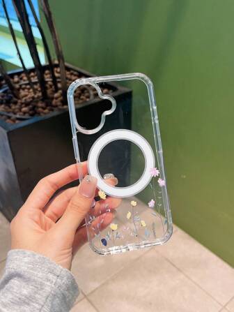 1 件透明磁性花朵设计手机壳适用于 iPhone 16/15/14/13/11