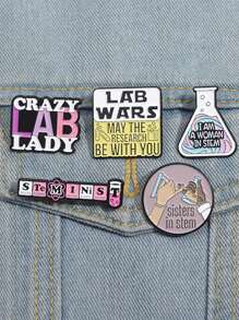 1/5pcs Periodic Table Test Tube Metal Brooch Pin, Science Chemistry Beaker Alphabet Letters Accessory For Men & Women Daily Wear - Multicolor - View 2