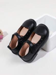 2024 New Spring Kids Girls Princess Soft Leather Shoes Stylish Black Shoes - Black - View 1