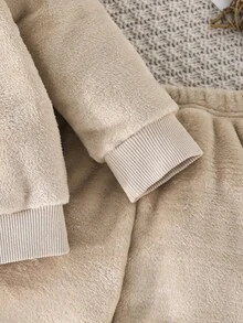 Bộ 2 bộ quần áo nỉ và áo len thêu họa tiết khủng long cho bé trai, ấm áp và thoải mái cho mùa thu/đông - Màu be - Xem 4