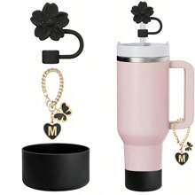 Compatible con accesorios de la Copa , 1 pieza Tapa de pajita con flor de cerezo rosa para taza, 1 pieza Bota de silicona, 1 pieza Encantos con letras lindas para tumblers de 30 y 40 onzas con asa, regalo para el Día de la Madre