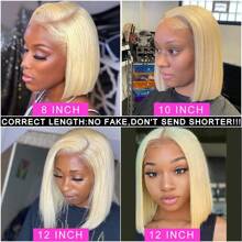 13X4 Colored Glueless Bob Wig Human Hair HD Transparent Lace Frontal Wig Short  Cut Bob Wig Lace Front Pre Plucked With Baby Hair Natural Hairline For  Women - Blonde - 查看 5