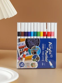 多彩丙烯酸涂料记号笔，水性涂料记号笔，适用于 DIY 绘画和创作，适用于大多数表面，包括石头、玻璃、复活节彩蛋、木材和织物、万圣节涂鸦、可洗（两种包装随机发货） - 彩色 - 查看 2