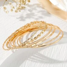 Bộ 6 chiếc vòng tay Punk xoắn kim cương bất đối xứng phong cách châu Âu & Mỹ cổ điển - Vàng - Xem 2