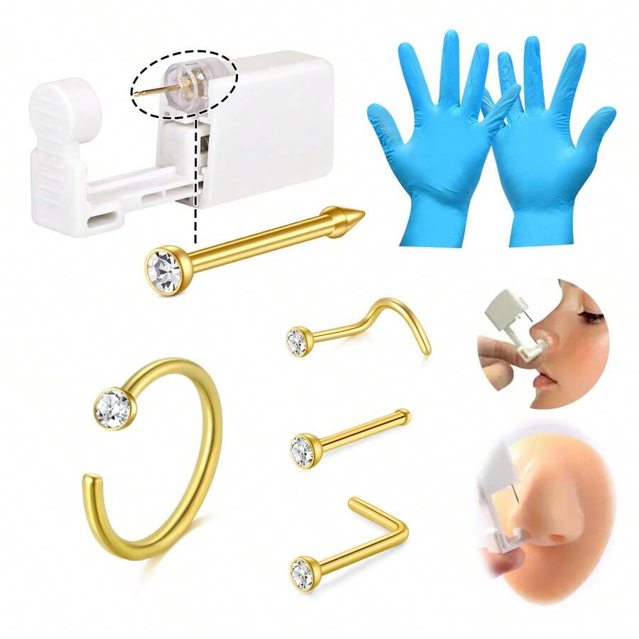 7Piece Nose Piercing Kit BuiltIn Piercing Gun With 20G Nose Studs