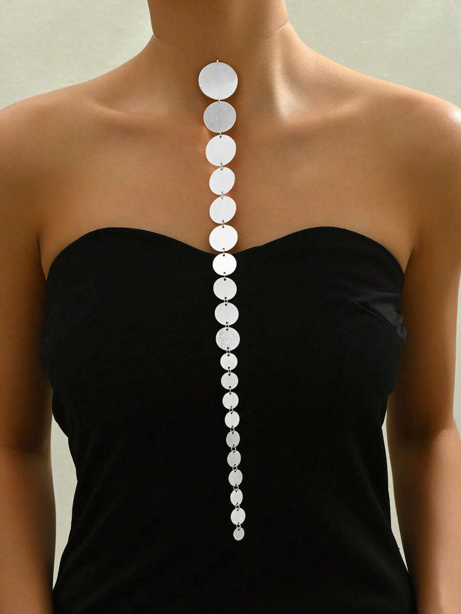 1pc Silver Geometric Circle Gradient Adjustable Invisible Pendant Necklace - Silver - View 1