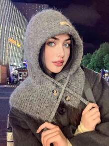 1pc Women's Solid Color Knitted Plush Hat, Winter Warm Windproof Earmuffs Cute Cartoon Knitted Cap Casual Elegant Retro Streetwear Fashion Versatile Beanie, Suitable For Outdoor Walking, Skiing, Cycling, Travel, Party & Daily Use