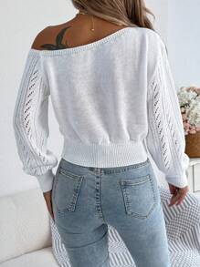 Áo len dài tay khoét vai bất đối xứng gợi cảm phong cách Thu/Đông, Áo dài tay màu trắng thường ngày - trắng - Xem 2