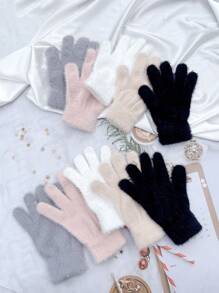 Un par de guantes de piel sintética de visón en unicolor, dulces y esponjosos para mantener el calor, guantes para ciclismo para resistir el frío, regalo de cumpleaños para la novia