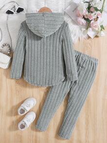 Bộ quần dài màu trơn có mũ trùm đầu màu xanh lam xanh lá cây cho bé gái - màu xanh lá - Xem 2