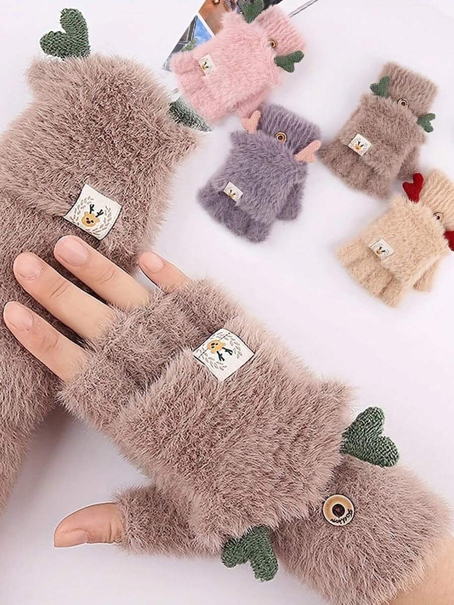 Christmas Knitted Fingerless Gloves With Fliptop, Warm Winter Gloves For Students To Write - Multicolor - View 1