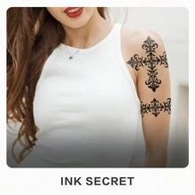 INK SECRET 1PC 巴洛克防水耐用草本纹身贴男女适用帅气酷炫符号手臂小腿腰部锁骨胸部背部 - 黑色 - 查看 3