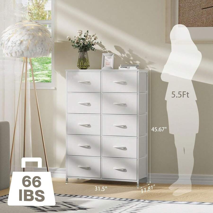 10 Storage Drawer Dresser Bedroom Tall Wood Dresser With Fabric Storage