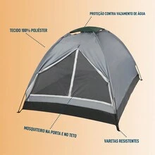 Barraca De Camping 3 Pessoas Impermeável C/ Bolsa - Cinza Claro - Visão 7