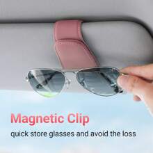 Sunglasses Holder For Car, Leather Magnetic Buckle Sun Visor Sunglass Clip, Ticket Card Storage Glasses Clip, Car Interior Accessories For Men And Women - 淺粉色 - 查看 2