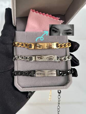 1 st anpassat ögonfotoarmband för par, rostfritt stålkedja med lasergraverat fotoarmband, graverade bilder i rostfritt stålsmycken, present till pojkvän, jubileumspresent guld, roséguld, silver snygg, höstmode, vintage, unisex, enkel, casual, hipster, goth, punk anpassad, personlig, unik perfekt present till henne henne, pojkvän, flickvän, pappa