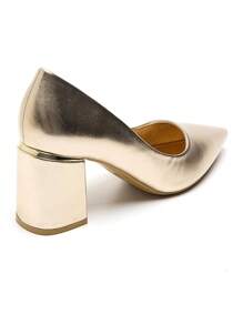 Gold Block Heel Pumps – Chic Shoes For Evening And Formal Wear - Gold - View 4