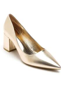 Gold Block Heel Pumps – Chic Shoes For Evening And Formal Wear - Gold - View 1
