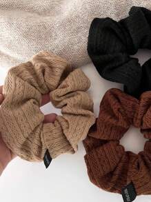 1pc Elegant Solid Color Retro Woolen Pattern Scrunchie, Polyester Fiber, Vintage Style Hair Accessories Hair Tie For Women, Korean Brown Ponytail Holders Hair Elastics Hair Rubber Bands Scrunchies Hair Rope Elastic Hair Tie, Hair Bobbles