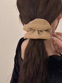 1pc Elegant Solid Color Retro Woolen Pattern Scrunchie, Polyester Fiber, Vintage Style Hair Accessories Hair Tie For Women, Korean Brown Ponytail Holders Hair Elastics Hair Rubber Bands Scrunchies Hair Rope Elastic Hair Tie, Hair Bobbles