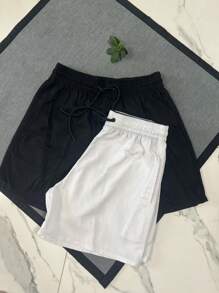 Kit Of 2 Comfort Linen Shorts With Black/Colorful Knife Pocket - trắng - Xem 3
