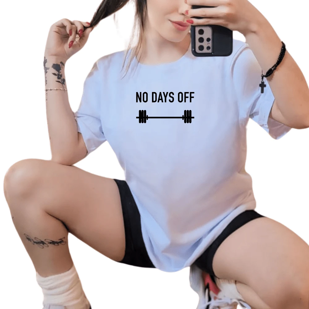 Women's No Days Off Workout Gym Fitness Personalized Light Weight Bodybuilding T-Shirt - trắng - Xem 1