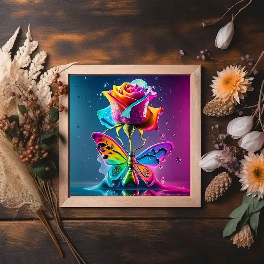 1pc 5D Charming Colorful Butterfly Rose Pattern Diamond Painting Kit