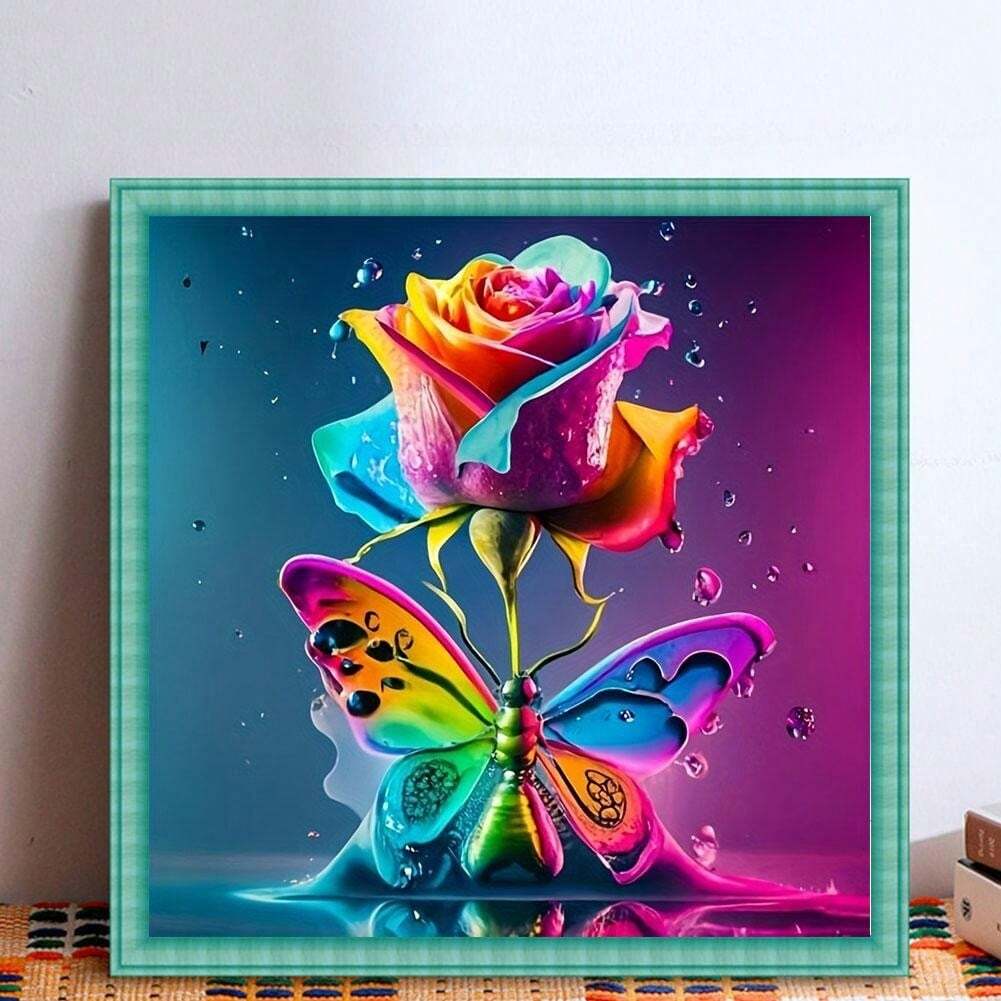 1pc 5D Charming Colorful Butterfly Rose Pattern Diamond Painting Kit