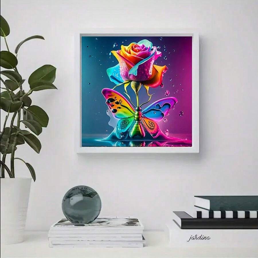 1pc 5D Charming Colorful Butterfly Rose Pattern Diamond Painting Kit