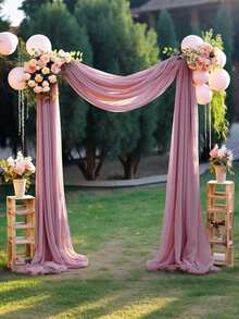 2 件装超长白色薄纱窗帘 20 英尺长，婚礼拱门透气半透明背景窗帘，适用于天篷床/婚礼装饰/客厅/周年纪念，婚礼拱门装饰 - 粉色 - 查看 4