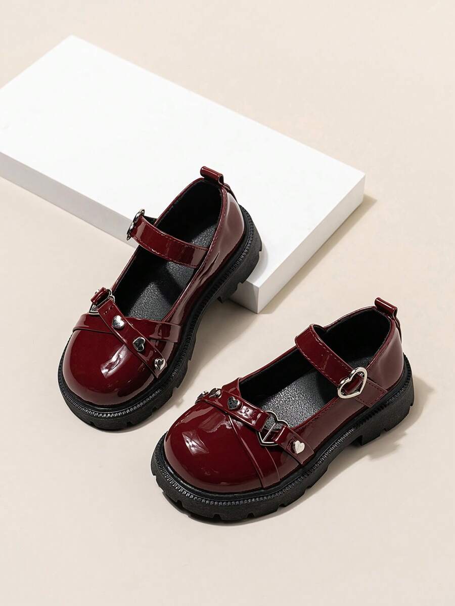 1 Pair Girls Heart Decor Waterproof Round Toe Flats, Princess & School Style Casual Cute Loafers, Suitable For Four Seasons