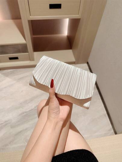 1 件经典褶皱缎面设计正式晚礼服派对手拿包，优雅适合舞会、婚礼、舞会舞蹈信封链包，时尚派对包，非常适合派对、婚礼、舞会、晚宴/宴会、必备婚礼物品，完美搭配毕业礼服、舞会礼服