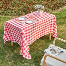 Gingham Table Cloth Wipe Clean Yarn Dyed Fabric Rectangle Checkered Tablecloth For Kitchen Dining Outdoor Picnic Birthday Party Festive Decorations - Red - View 6