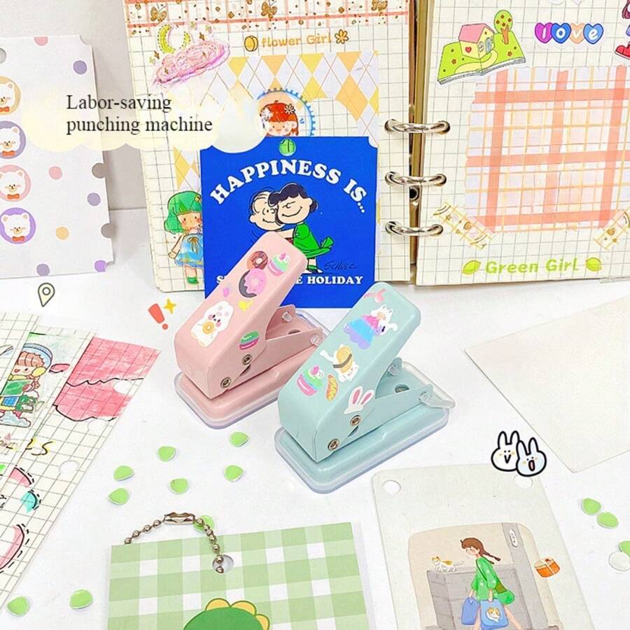 Cartoon Mini Hole Punch Portable Diy Handbook LooseLeaf Book Binding