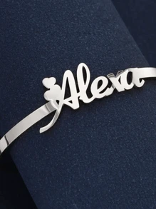 1 pièce Bracelet à plaque signalétique personnalisé pour femme en or, argent ou or rose. Bracelet à jonc en acier inoxydable personnalisé. Cadeau de bijoux personnalisés.