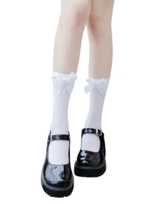 1pair JK Style Bowknot Elegant Long Thigh High Stockings, Velvet Knee Socks