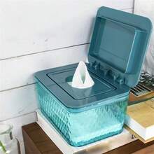 1 件装时尚塑料纸巾盒带盖，塑料湿巾分配器支架，密封湿巾储存盒，适用于家庭和办公室整理 - 耐用桌面纸巾餐巾架 - 彩色 - 查看 4